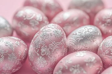 Obraz premium Elegant Pink and Silver Floral Easter Eggs