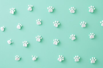Minimalist White Paw Prints on Mint Background