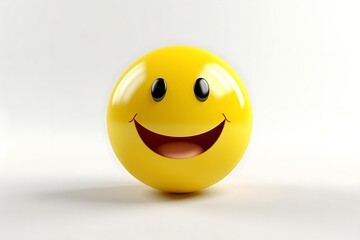 Fototapeta premium A cheerful yellow emoticon with a wide smile, against a white background.