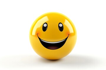 Fototapeta premium A cheerful yellow emoticon with a wide smile, rosy cheeks, and sparkling eyes against a white background.