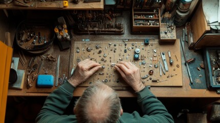 Jeweler crafting intricate jewelry pieces in a cozy workshop