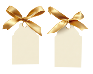 PNG Price tag paper label gift shape with ribbon gold white background celebration