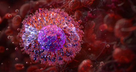 Fototapeta premium A mast cell is a type of white blood cell found in tissues. Immune cell involved in allergic reactions and inflammation. Mast cells in allergic response and tissue homeostasis. 3D medical illustration