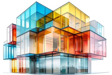 Colorful, modern glass building architectural model.