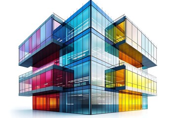 Colorful modern glass building architectural rendering.