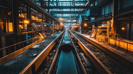 Fototapeta premium Industrial Conveyor Belt System In A Metal Factory