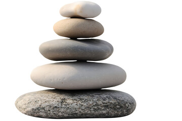 Natural stacked smooth stones in a balanced arrangement, ideal for meditation and decorative purposes. Isolated on transparent background, png.