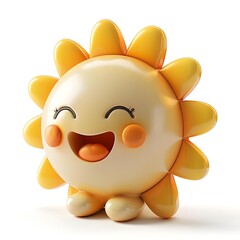 Naklejka premium A cheerful, cartoon sun with a smiling face and small legs, rendered in 3D against a white background.