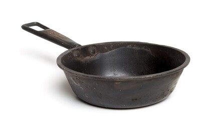 Iron Black Pot Pan Isolated on White Background - A Sturdy and Practical Kitchenware Display. The Solid Iron Black Pot Pan Standing Alone on the Pure White Background, with Its Durable Build and Funct