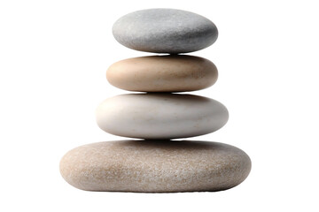 Natural stacked smooth stones in a balanced arrangement, ideal for meditation and decorative purposes. Isolated on transparent background, png.