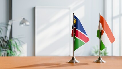 FLAGS OF NAMIBIA AND NIGER ON TABLE