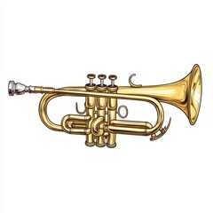 Obraz premium Brass cornet illustration showcasing a detailed front view, isolated on a white background for graphic applications.