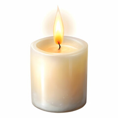 burning white candle on white background