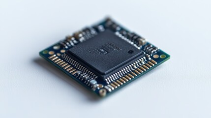 Black square electronic microchip, isolated on white background.