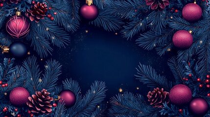 Seamless decorative Christmas border with coniferous branches and garlands of Christmas lights and ornaments cosmetics festival perfume
