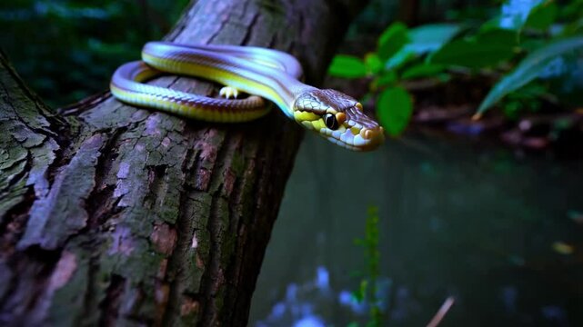 The White-lipped Pit Viper is a venomous pit viper endemic to Southeast Asia and is often found during the night waiting on a branch or limb of a tree near a body of water with plenty of food items.