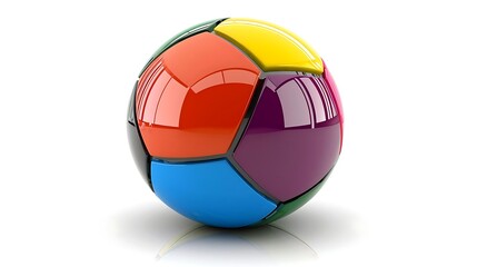 Fototapeta premium Colorful glossy sphere, segmented design, isolated on white background.