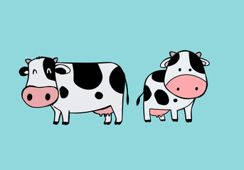 Cute cow, cattle cartoon icon character maskot vector illustration collection. Isolated on background.