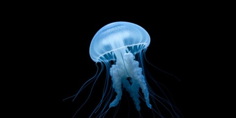 Close up of a white jellyfish on black background with generative AI, black background, jellyfish, close up