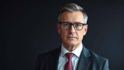 Close up shot of a businessman in a suit against a dark gray background, office, executive, businessman
