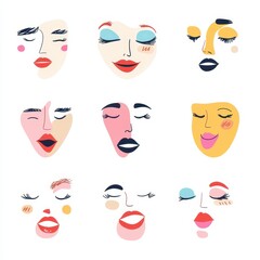Minimalist illustration of a human face displaying various expressions on a white backdrop.