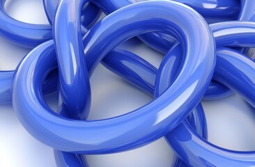 3D render of transparent glass rings on blue metallic background in isometric view