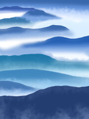 A Procreate painting of layered mountains