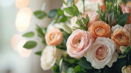 Obraz premium Elegant bouquet of pastel roses and greenery