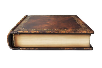 Obraz premium An antique book with a richly textured leather cover and ornate detailing, showcasing its timeless charm and history.