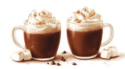 Hot drink chocolate, cocoa with whipped cream and marshmallow