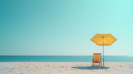 Tranquil Beach Scene with Yellow Umbrella and Chair