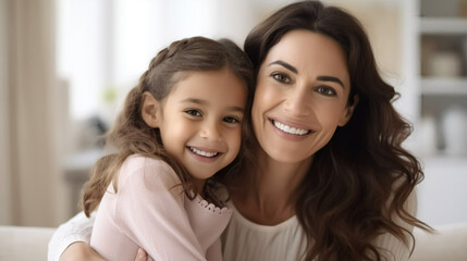 A mother and daughter smiling at the camera