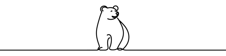One continuous line illustration of a bear, isolated on white background. Line art of bear.