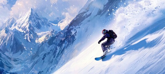 Adventurous Snowboarder Carving Through Powder on Mountain Slope for Winter Sports Branding