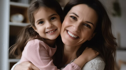 A mother and daughter smiling at the camera