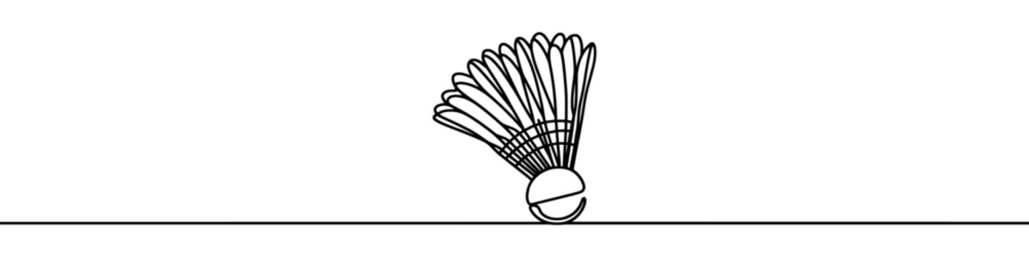 recommend clip art: One continuous line illustration of a badminton shuttlecock, isolated on white background. Line art of badminton shuttlecock