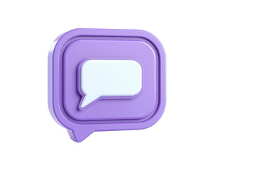 A purple speech bubble icon with a white message symbol, representing communication and conversation.