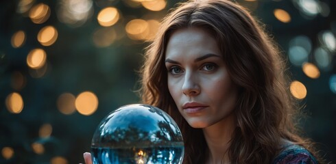 mystical woman with a crystal ball, perfect for themes of magic,, and the supernatural