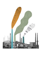 Contemporary Industrial Art Collage with Smoke