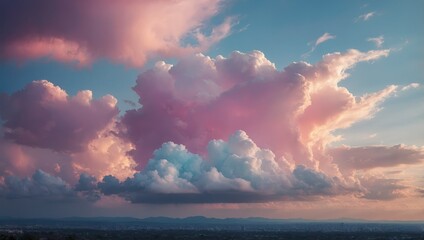 Wide, Tranquil Skyline Featuring Soft, Cotton Candy Clouds in a Dreamlike Atmosphere