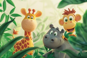 Playful animal mural for children's room decoration