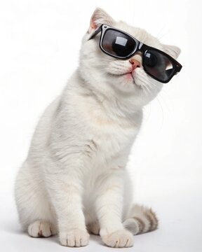 Pretty white scottish fold cat, Looking at camera with blue eyes. Isolated on a white&nbsp;background.