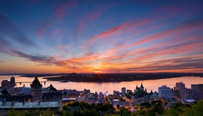 Obraz premium The Dusk Symphony: Quebec City in Silhouette from Orleans Island