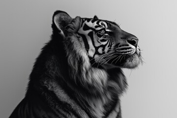 Obraz premium Studio photo of a tiger isolated against a white background. Wildlife and conservation concept, space for copy.