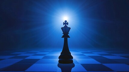 A glowing chess piece on a dark board, symbolizing strategy.