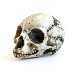 A detailed, isolated skull of a small bird highlights the intricate bone patterns and textures, ideal for scientific study, on a white bbackground