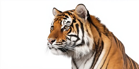 Fototapeta premium Studio photo of a tiger isolated against a white background. Wildlife and conservation concept, space for copy.