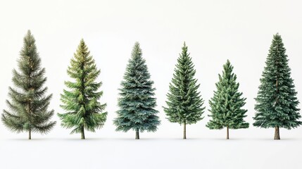 collection of christmas trees isolated with white background