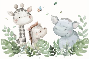 Playful animal mural for children's room decoration