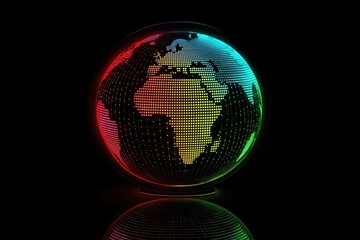 Glowing globe with digital grid highlighting Africa in vibrant colors.